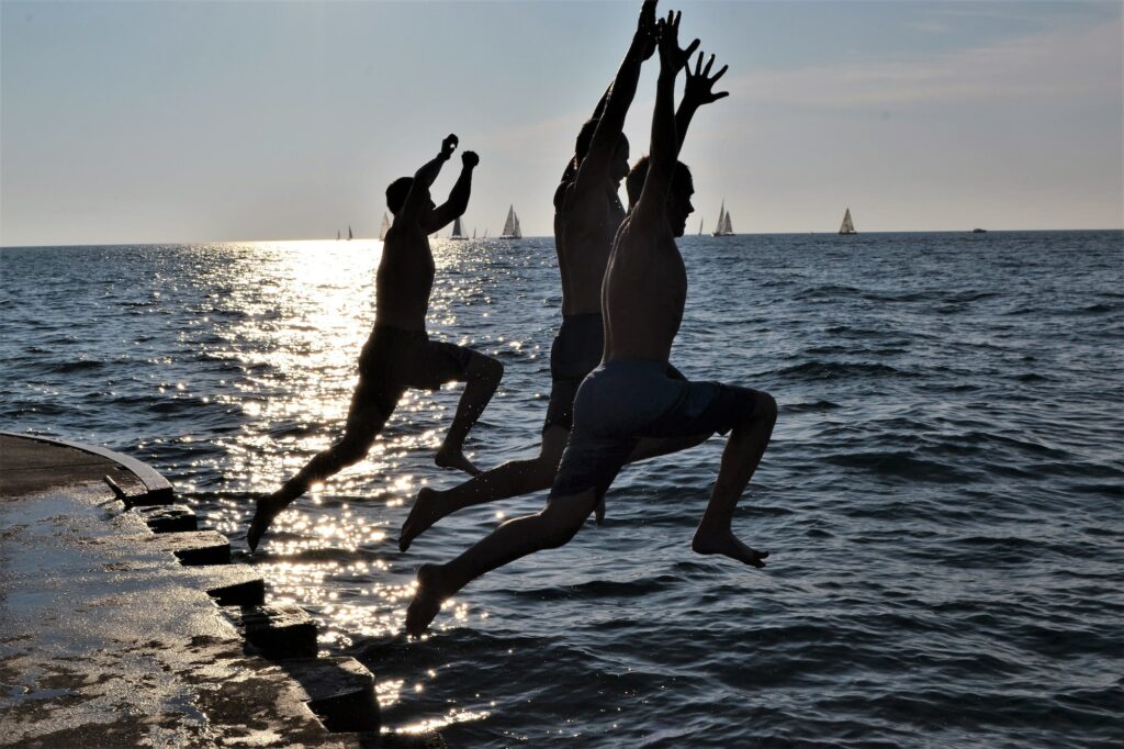 Jumping of the pier into Lake Michigan
