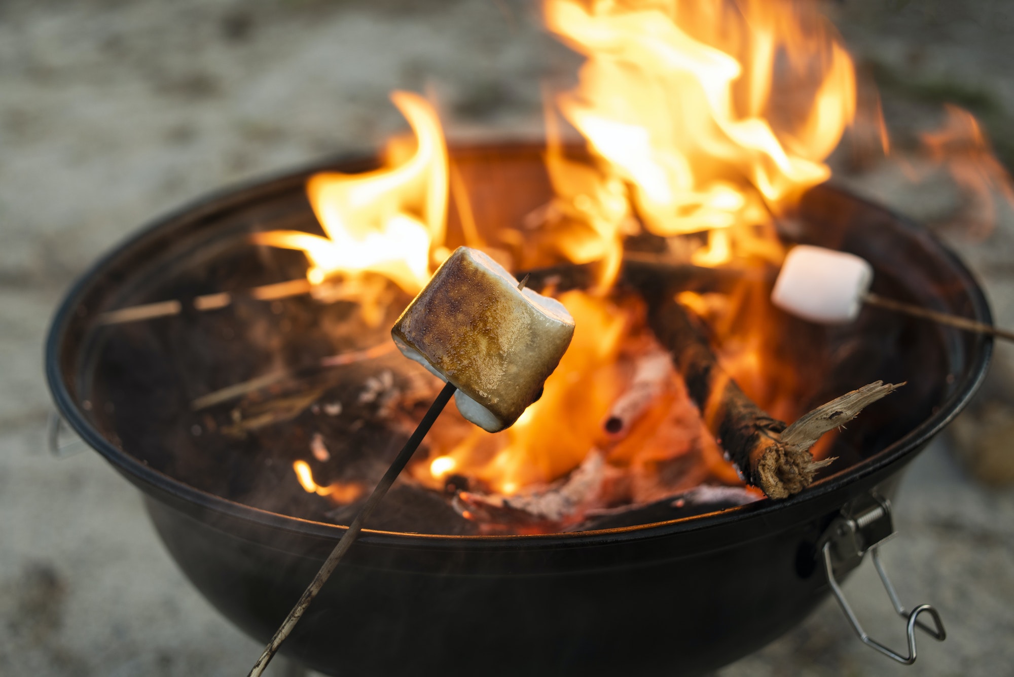 Roasted marshmallow on fire