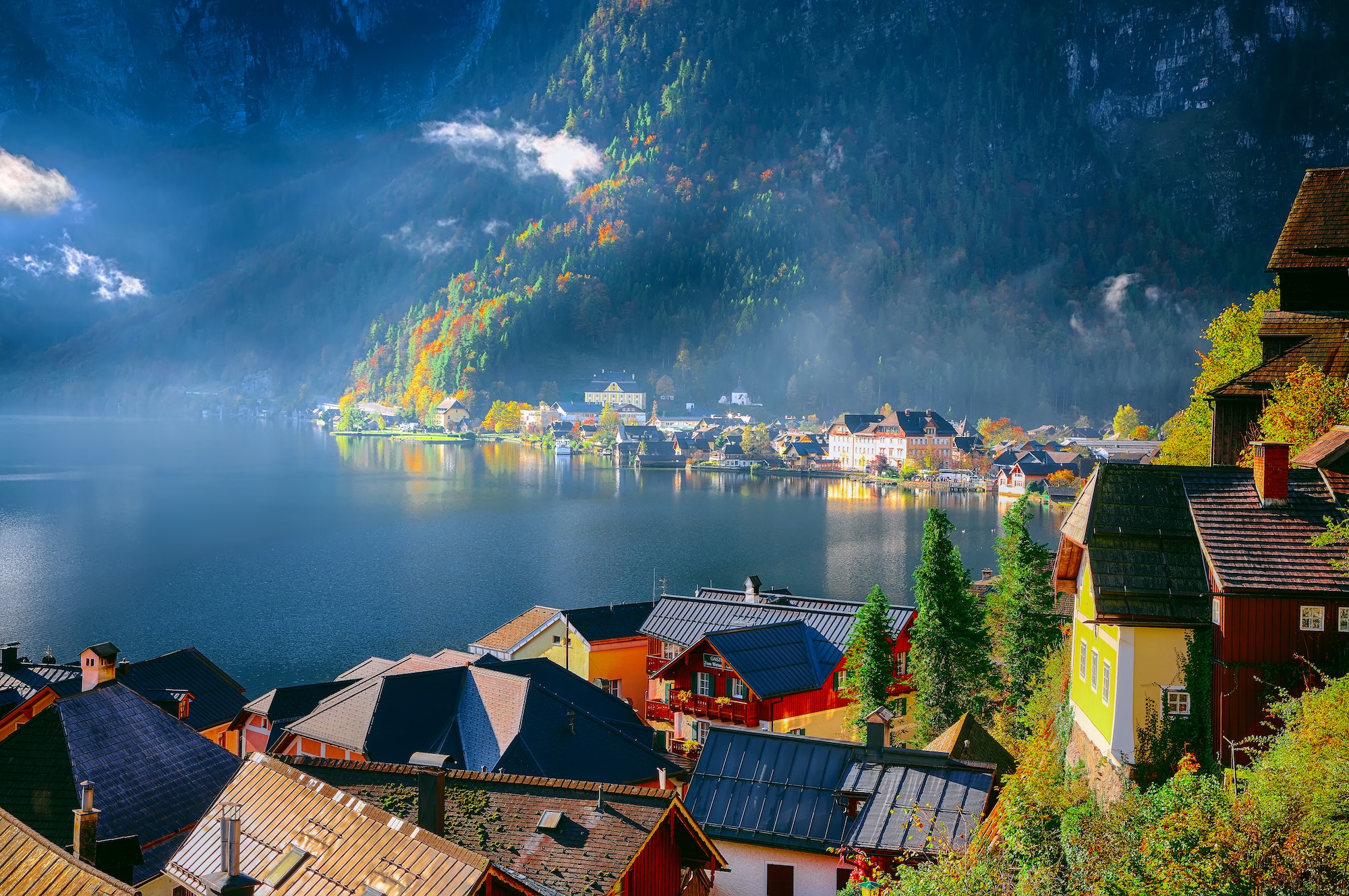 Views over roofs of the lake and Hallstatter and Hallstatt Luthe