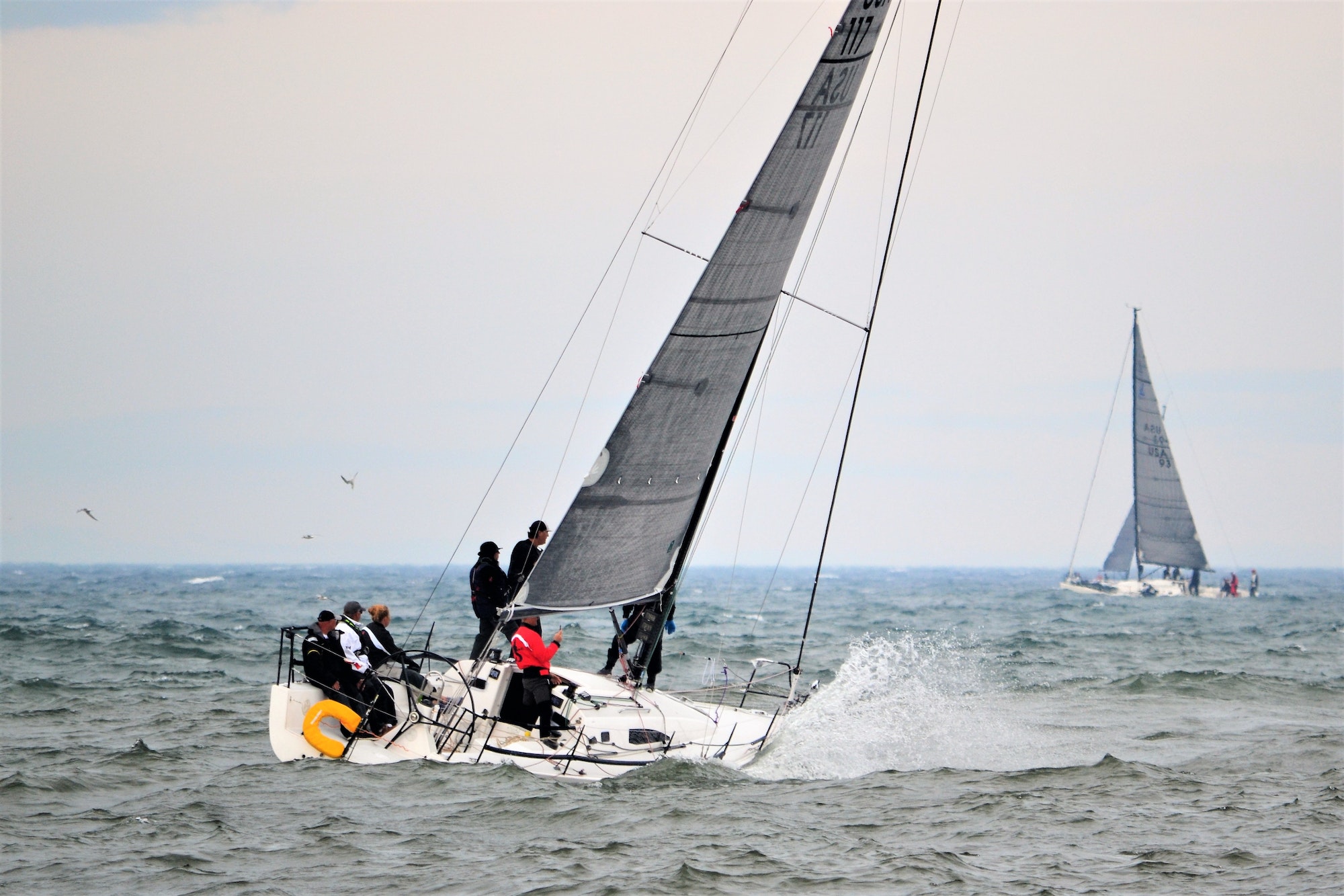 Water sports activities sailing on sailboat on Lake Michigan