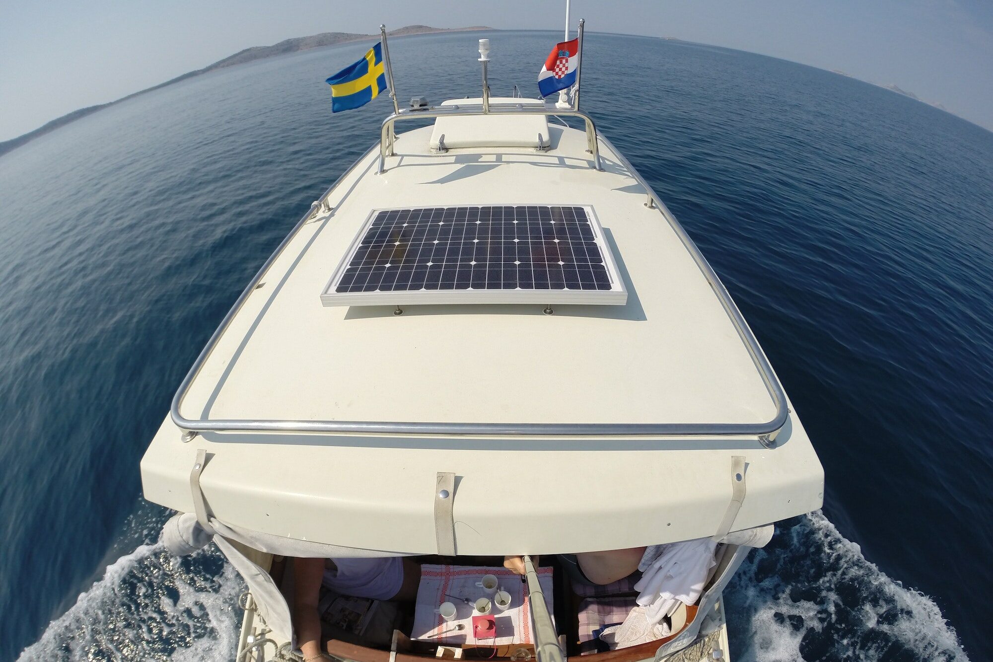 Boat with solar panels on top