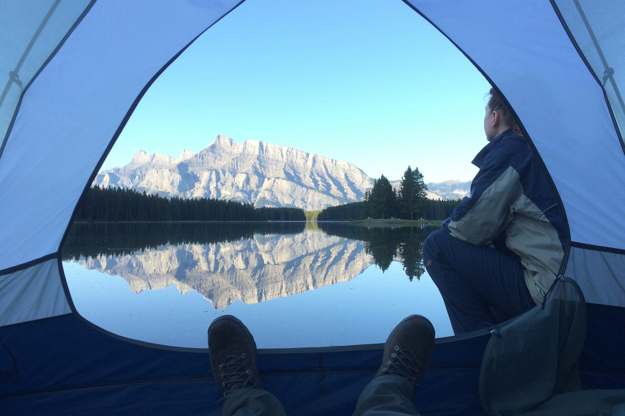 Camping on lake Minnewanka. Banff National park.