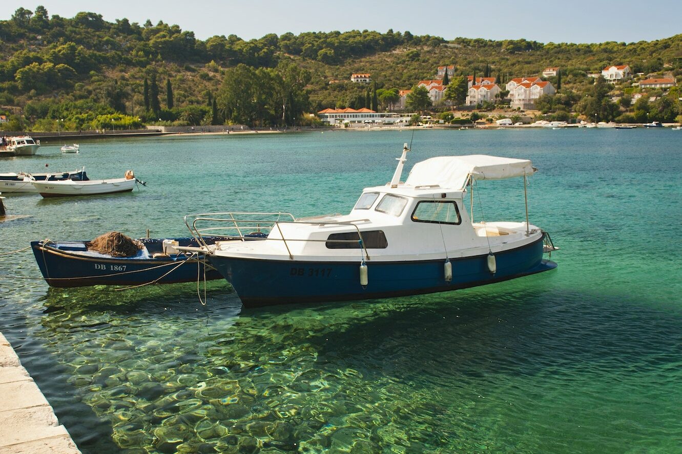 Motor boat, Kolocep Island (Kalamota), Elaphiti Islands, Dalmatian Coast, Croatia