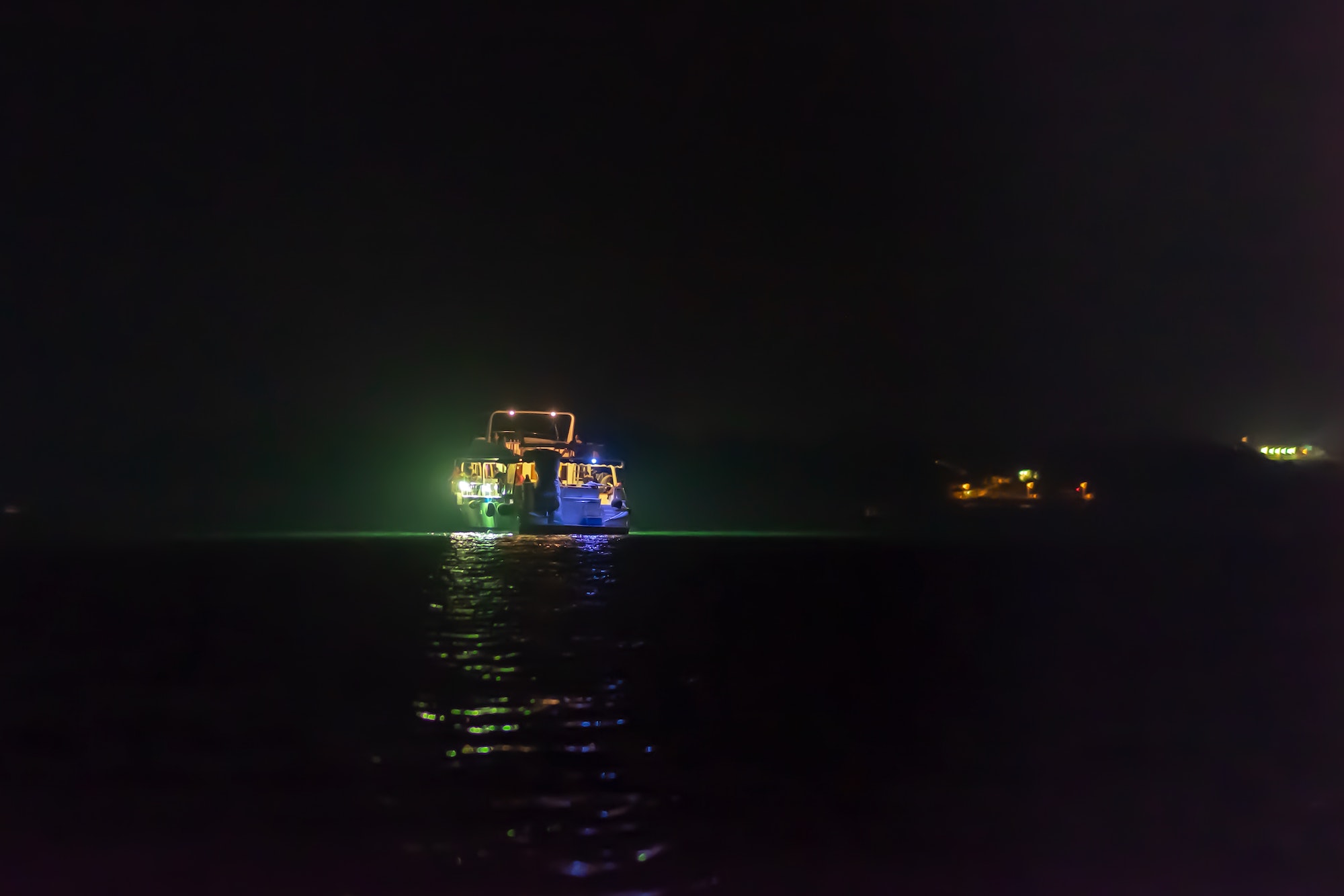 Fishing boats at night. Squid fishing.