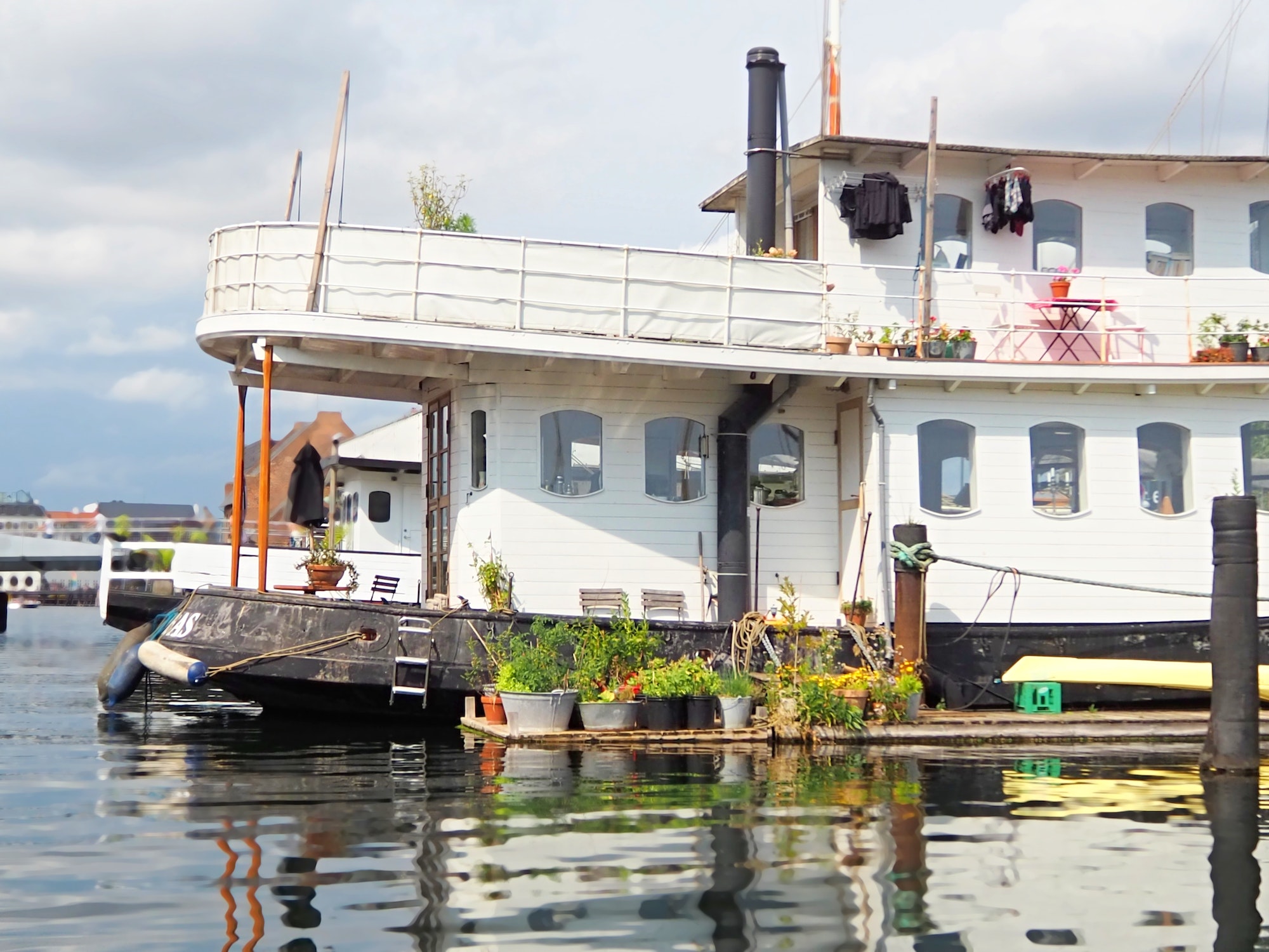 Boat house on the river in Copenhagen.