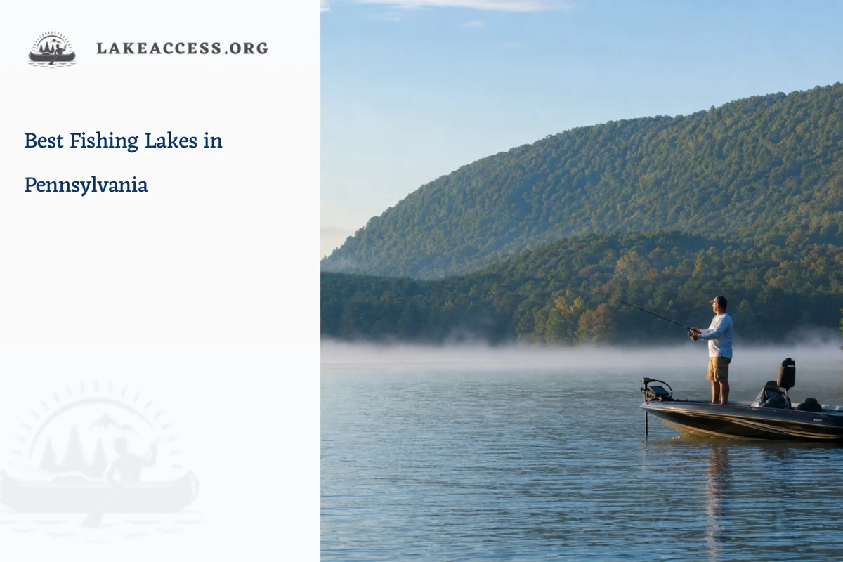 Representative angler fishing from a small boat on a forested Appalachian reservoir.