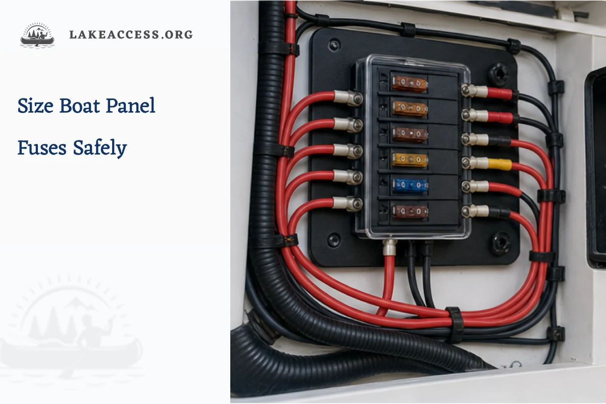 Covered marine fuse block with tidy branch conductors in a clean, protected boat compartment.