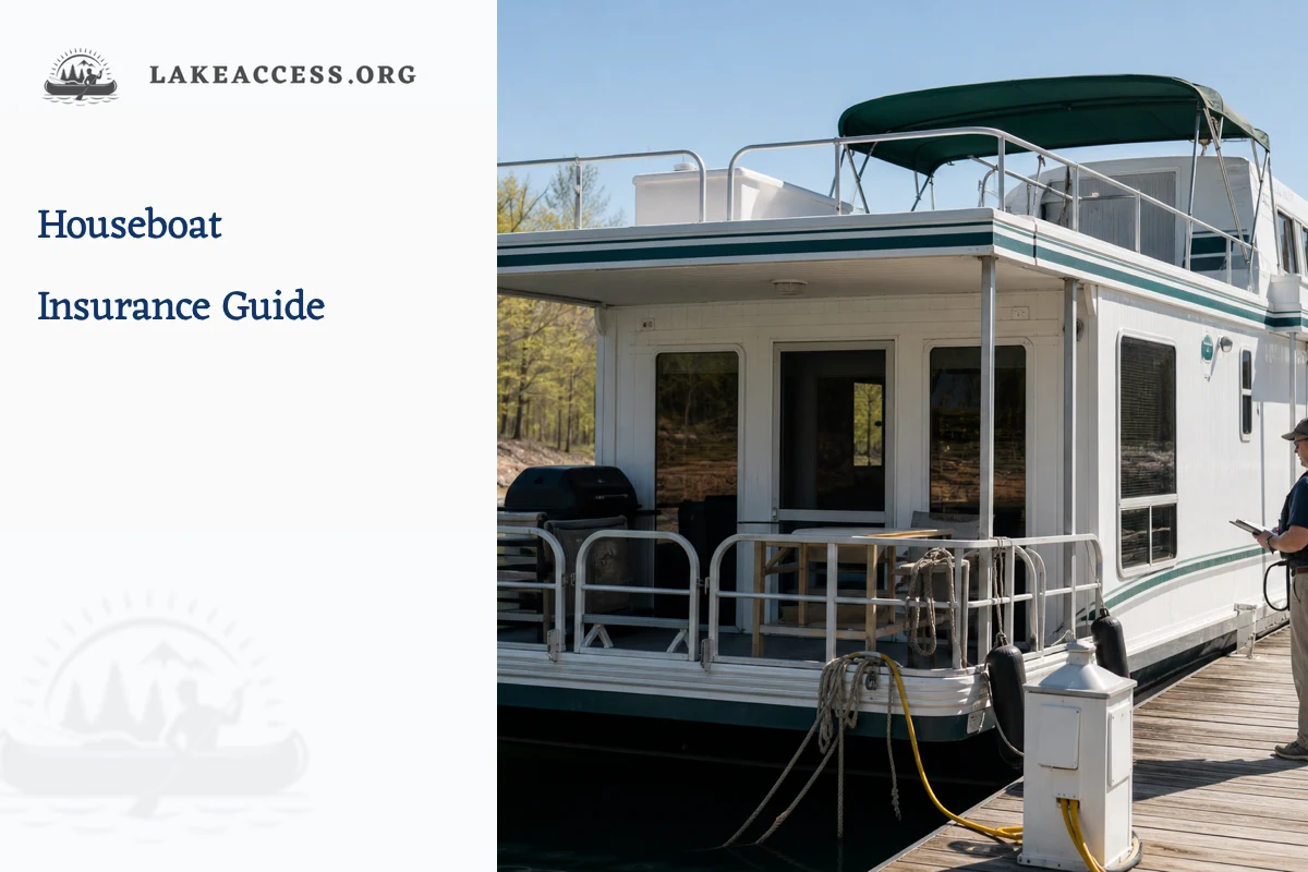 Representative houseboat at a freshwater marina during a routine safety and insurance review.