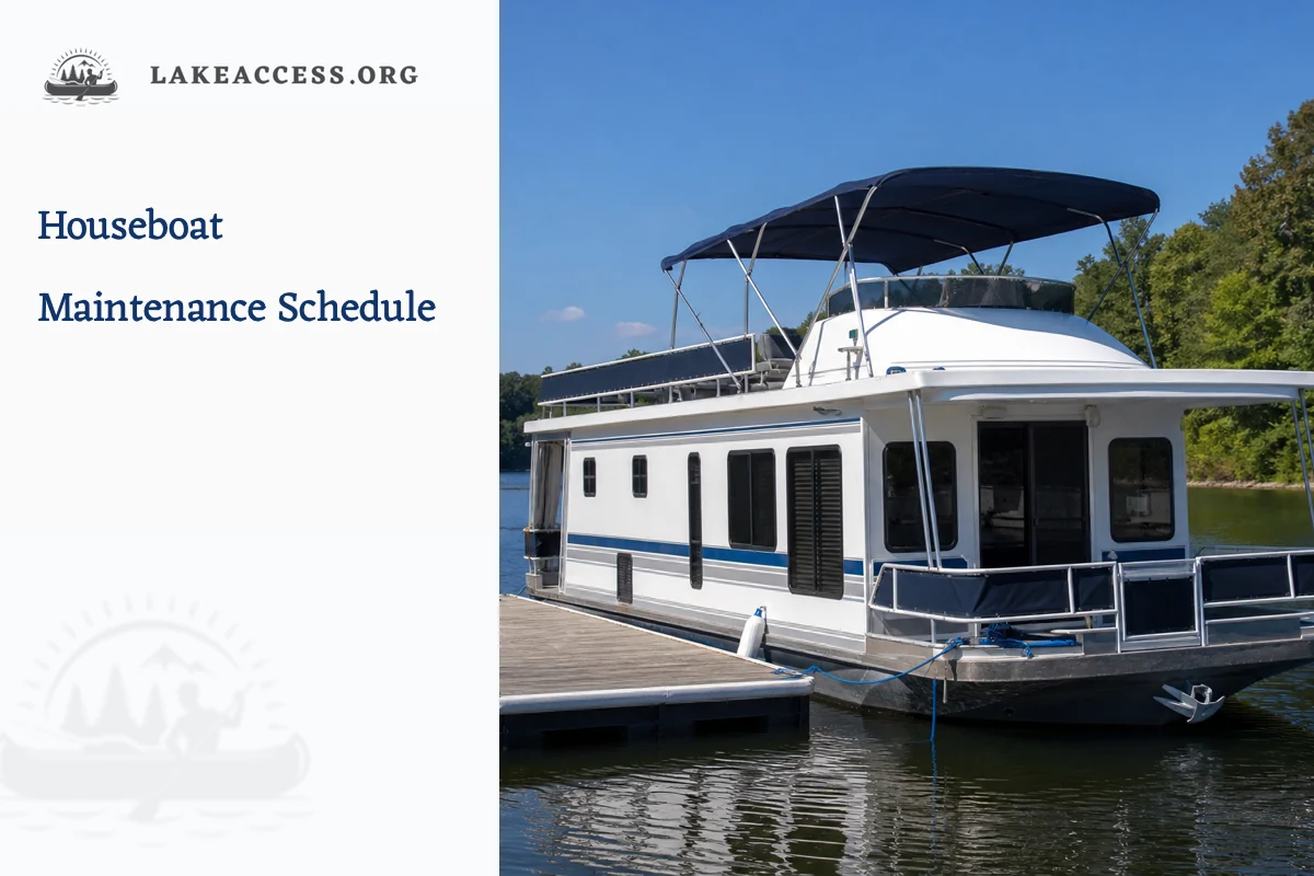 Representative houseboat at a freshwater marina during routine upkeep planning.
