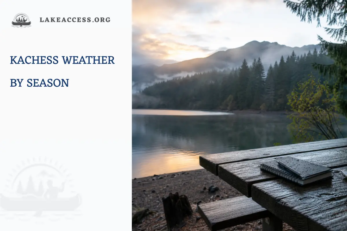 Representative mountain reservoir in changing dawn weather with a field notebook.