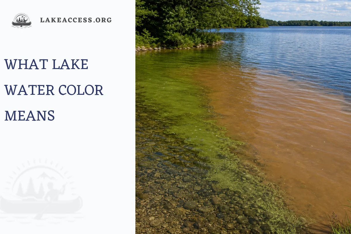 Lake shoreline showing clear, green, brown, and blue water clarity conditions.
