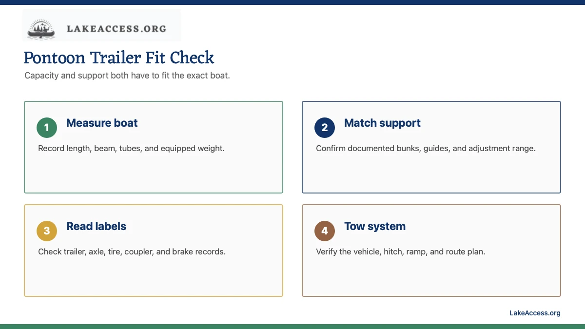 Infographic showing a four-step pontoon trailer sizing worksheet.