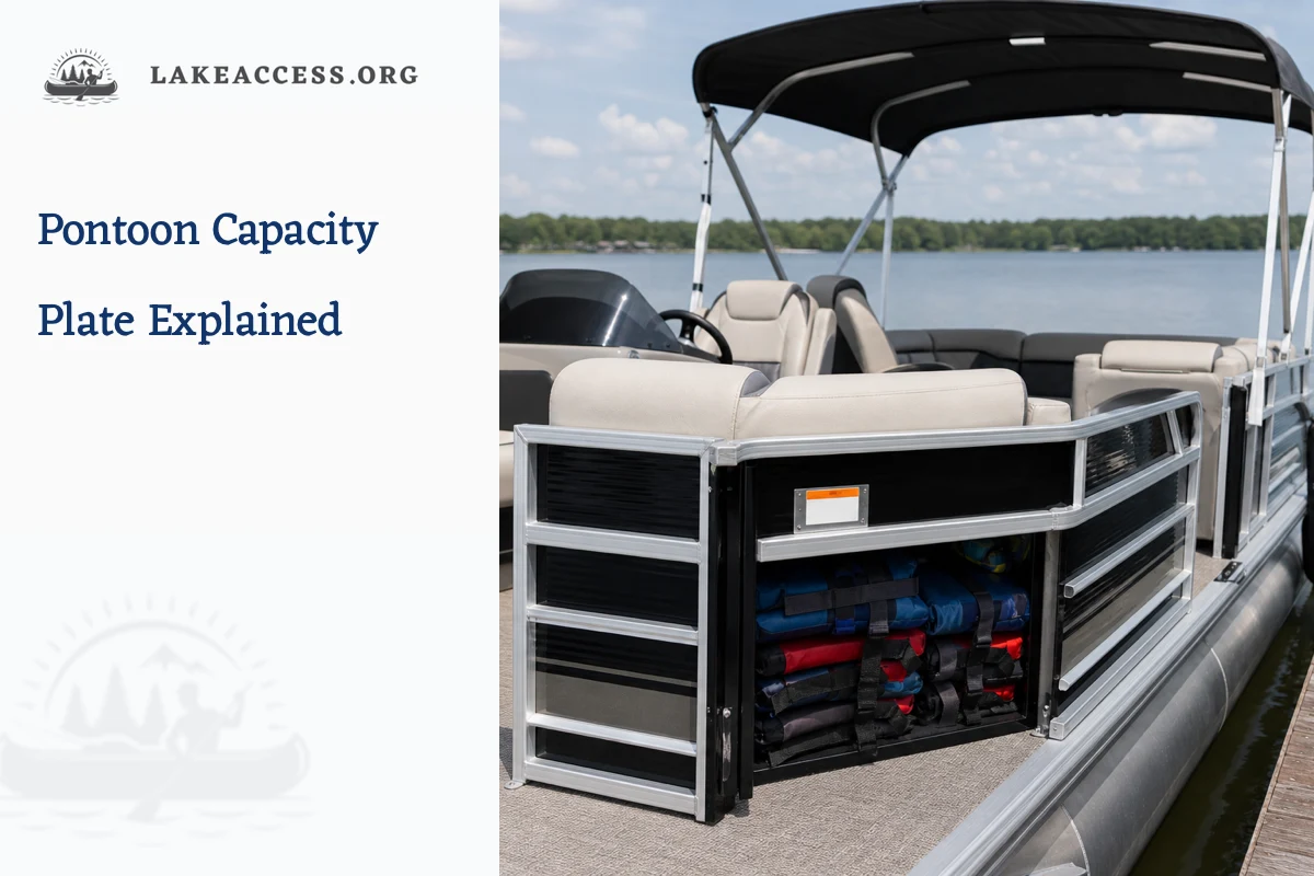 Representative pontoon boat at a freshwater dock with life jackets stowed safely.