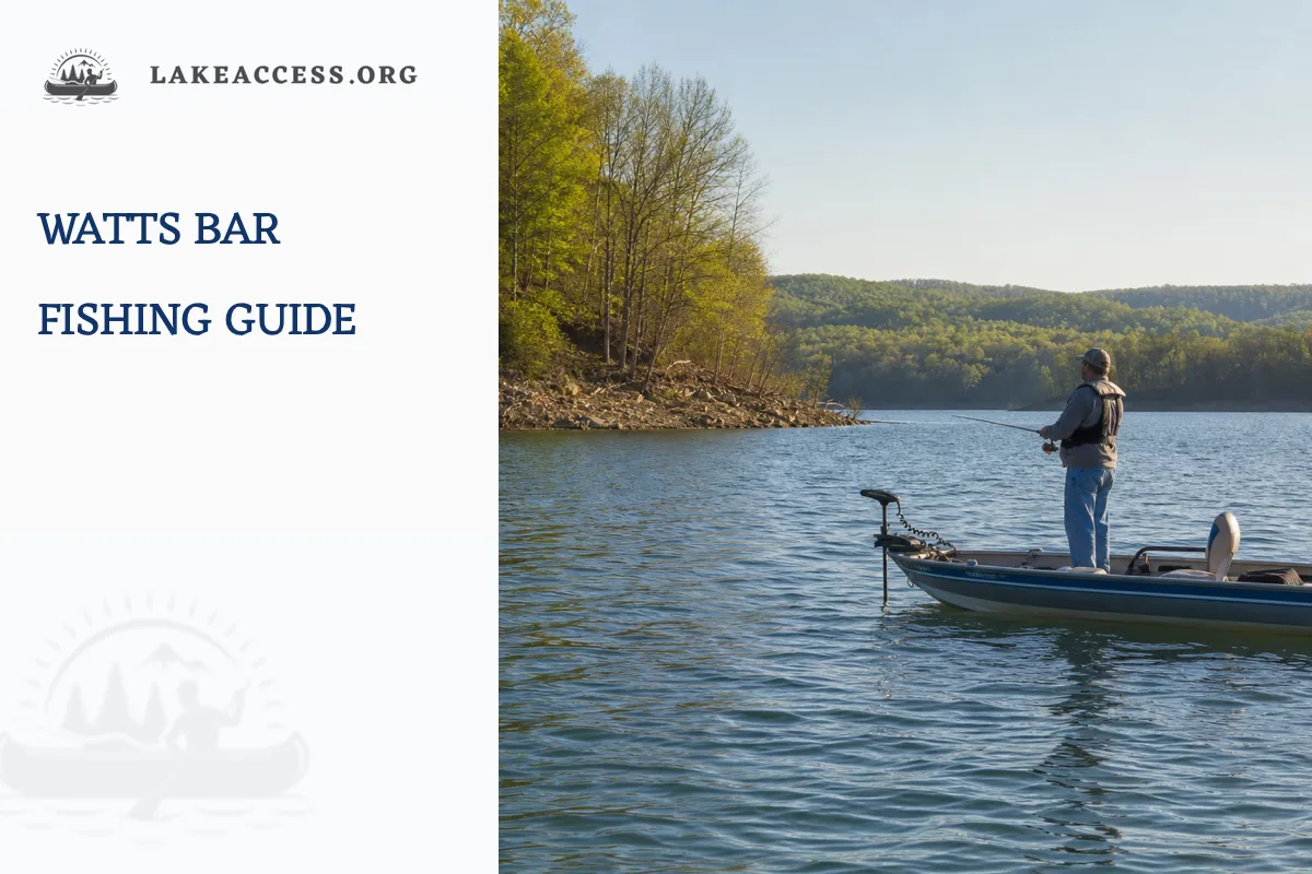 Representative angler wearing a life jacket while fishing from a small boat on a wooded Tennessee reservoir.